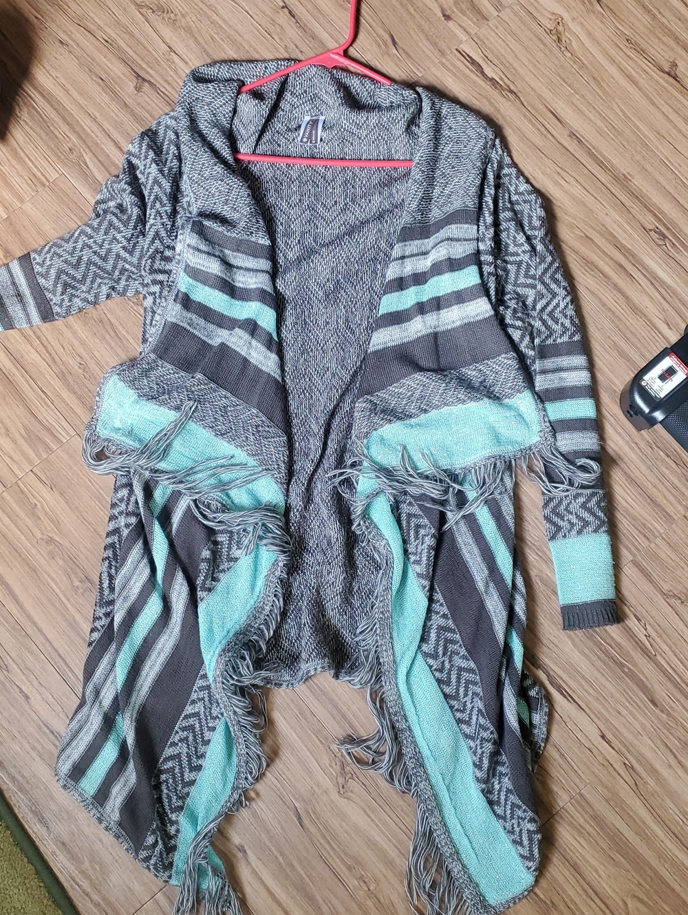Vanity Mint & Gray Fringe Open-Front Cardigan